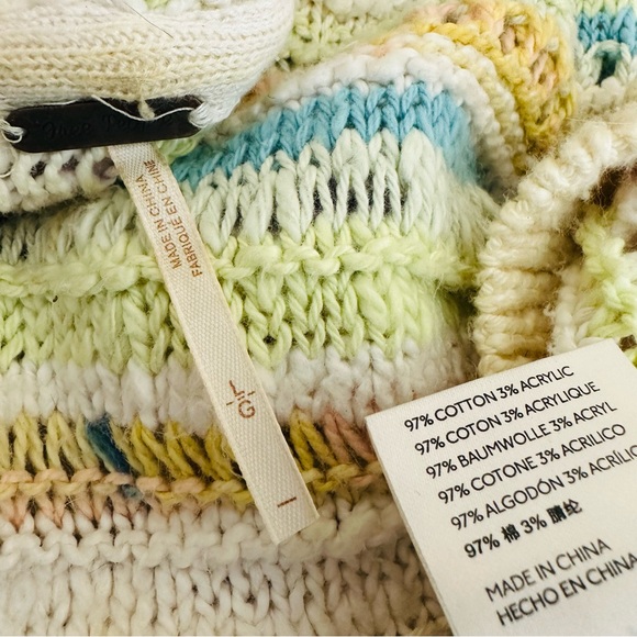 Free People Flower Child Multi Color Peace Sign Hoodie Oversized Sweater Large - Picture 11 of 11